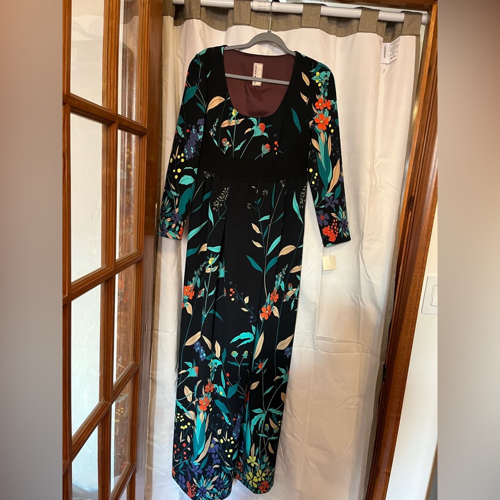 NWT Antonio Marras navy blue floral pleated dress quarter sleeve